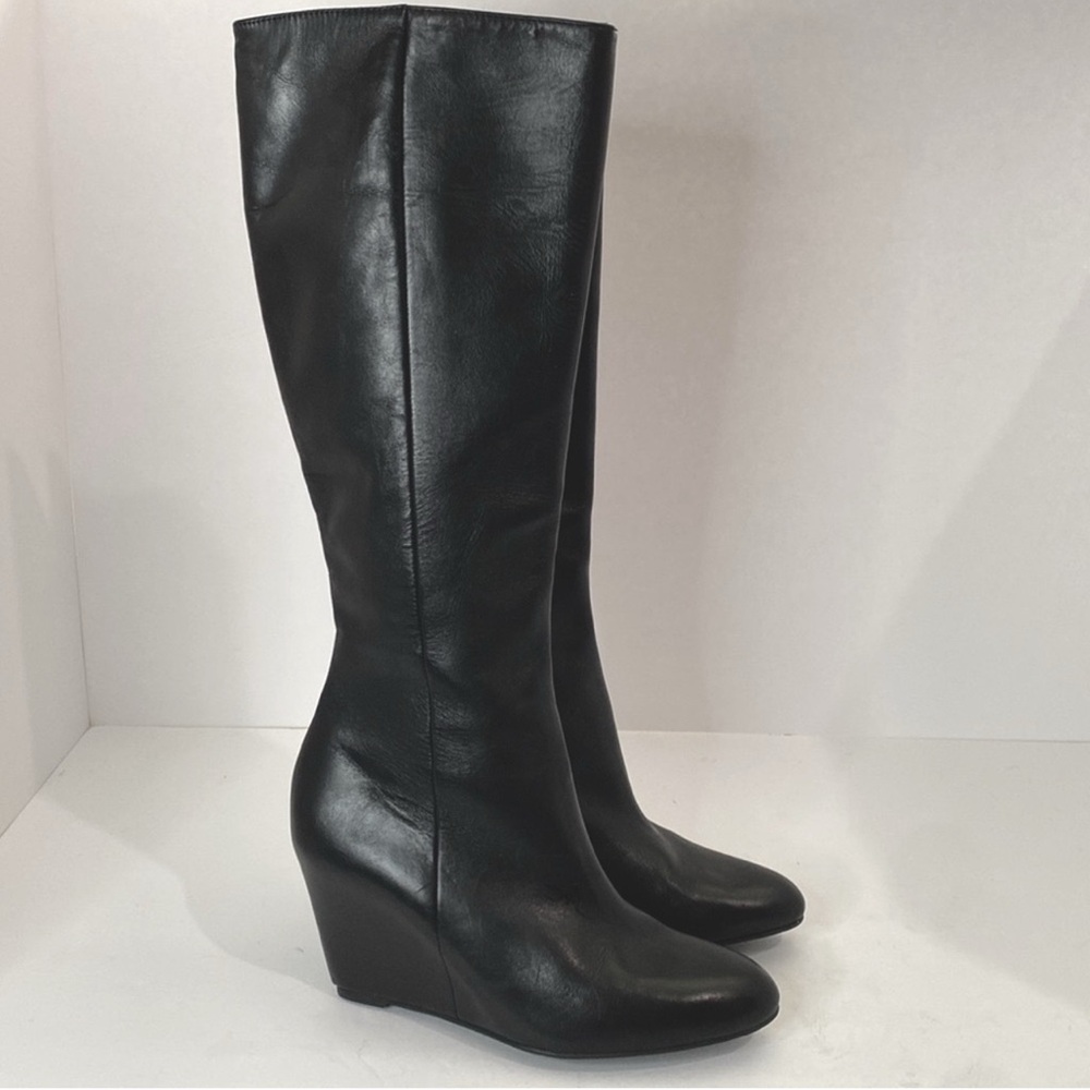 Via Spiga Wedge Tall Black Leather Boots